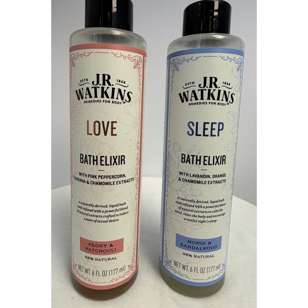 JR Watkins Bath‎ Elixir Set Love Sleep Peony Patchouli Monoi Sandalwood 6oz 2pk